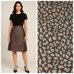 Metallic Leopard Jacquard A-Line Skirt – Rose Gold & Black, Textured Statement